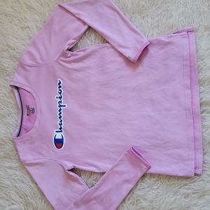 CHAMPION Classic Script Logo Long Sleeve Quick Dry Performance Training Top Pink